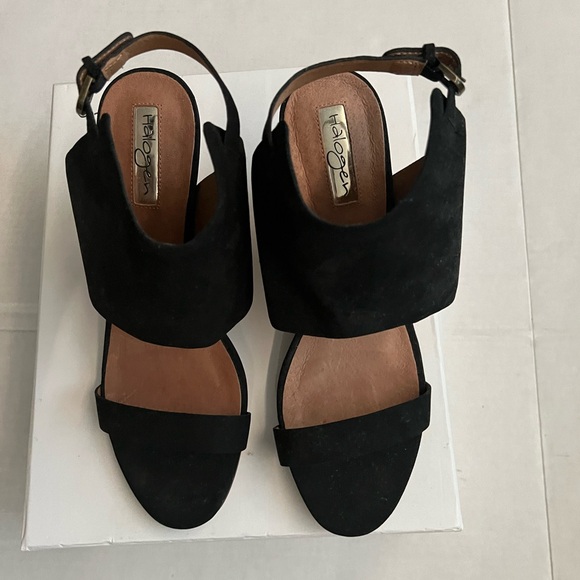 NWT Clarette Ankle Strap, wedge shoes heels black leather size 8.5M original box - Picture 6 of 10